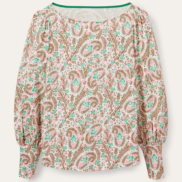Boden Floral Paisley Long Sleeve Top Size 4 - Picture 2 of 8